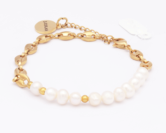 Natural Pearls Gold Chain Bracelet with Gold Plated Charm by J.Colas - Elegant and Timeless Jewelry