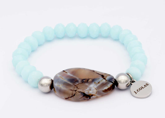 White Stone Beaded Crystal Bracelet | Calming Howlite + Stone of Choice 7.5 Large / ite (Light Blue) / Silver Plated Bead